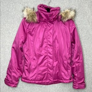 Nils Womens Y2K Ski Jacket Faux Fur Trimmed Hood Size 6 Pink Preppy Layers